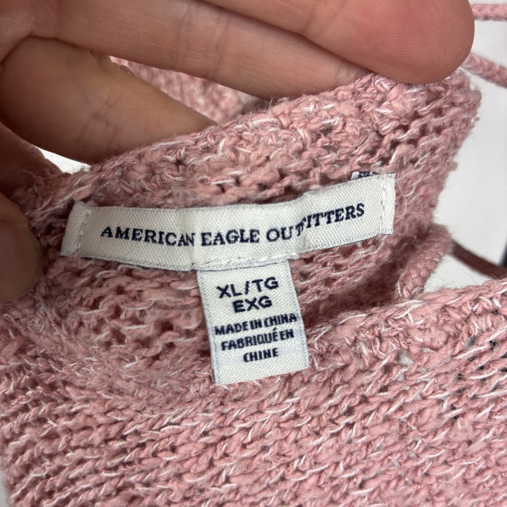 AmericanEagle XL Knit Heather PinkWhite Tank Side Slits Boho Peasant Cottagecore - Picture 6 of 9